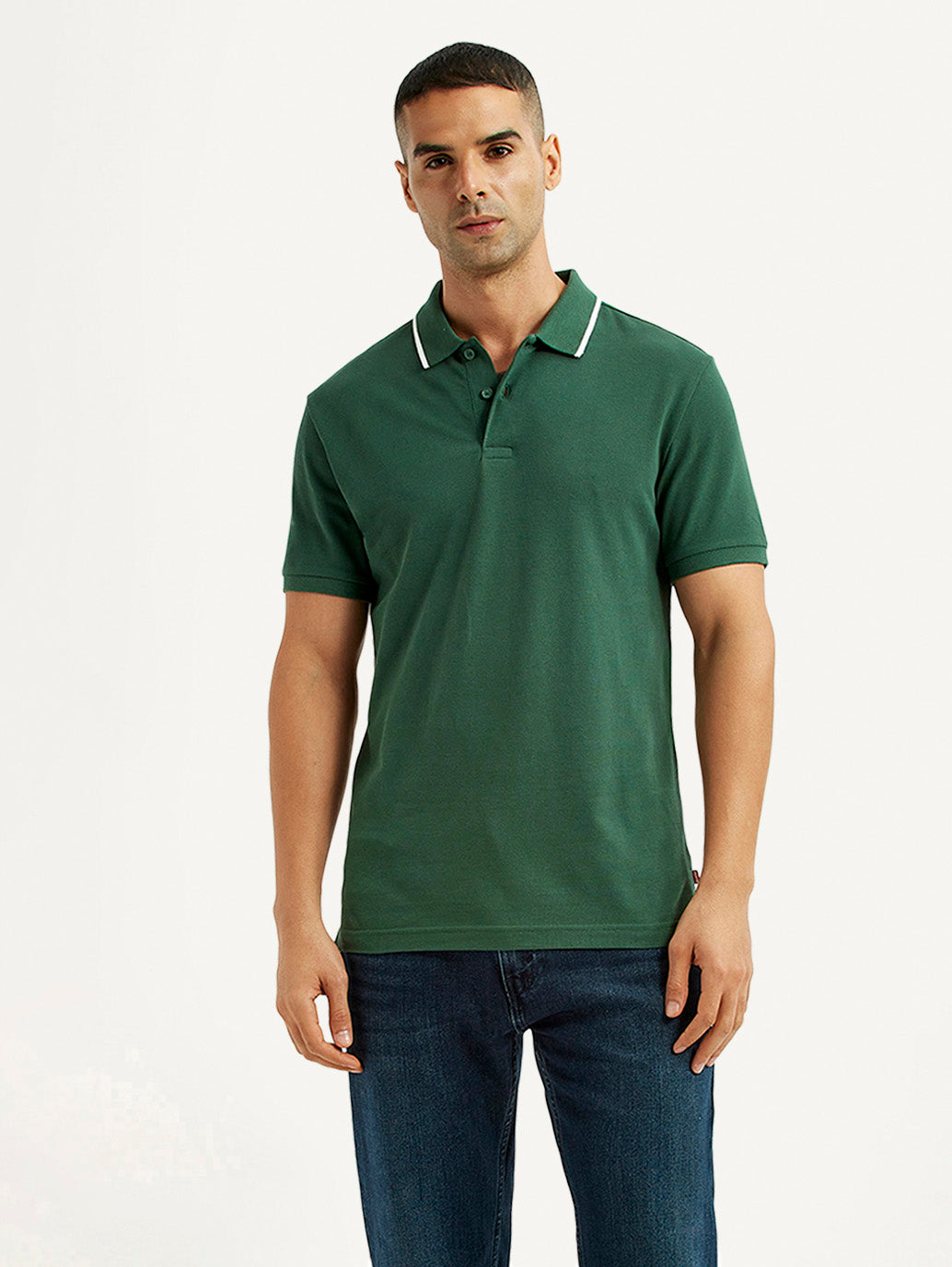 Men's Solid Dark Green Polo T-Shirt - Styleshot View