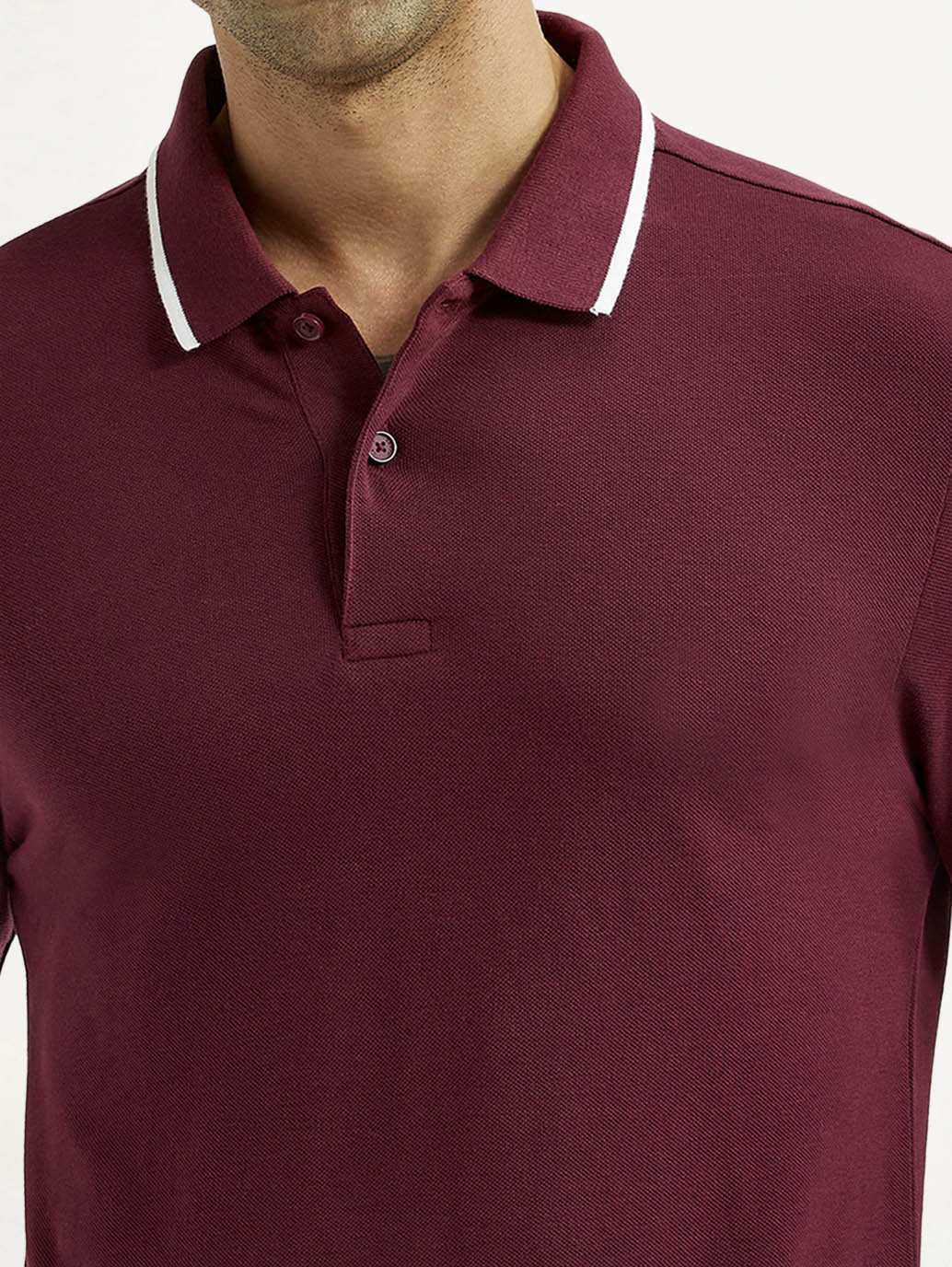 Men's Solid Maroon Polo T-Shirt - Detail View