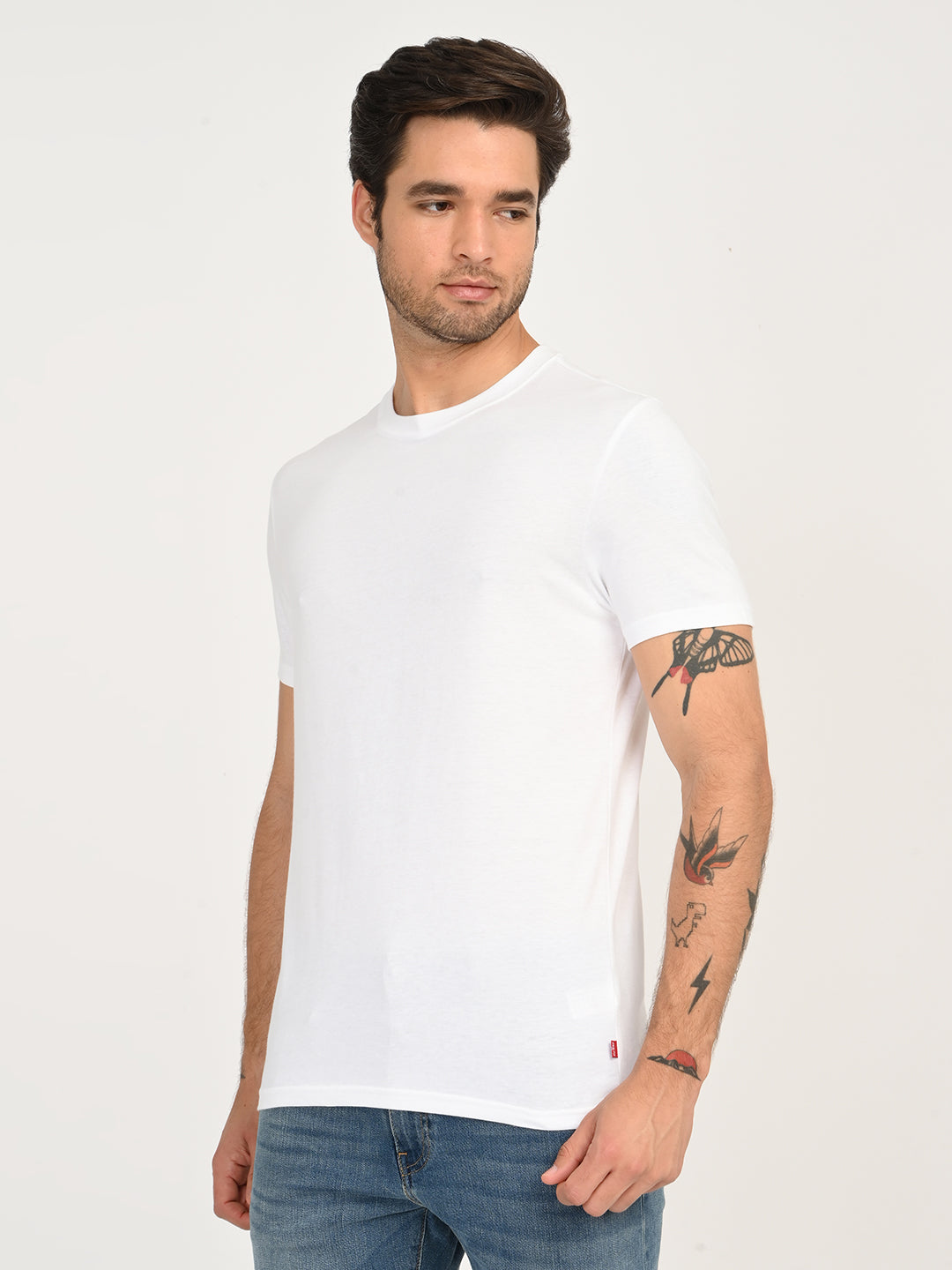 Men's Solid White Slim Fit T-Shirt - side View