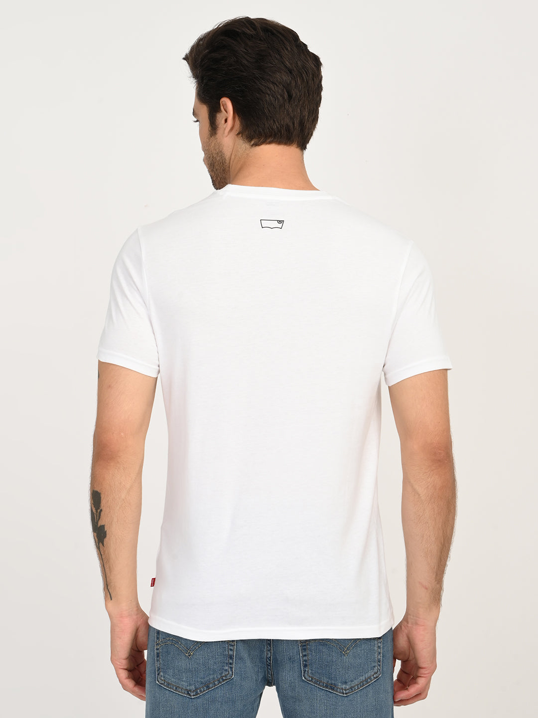Men's Solid White Slim Fit T-Shirt - back View
