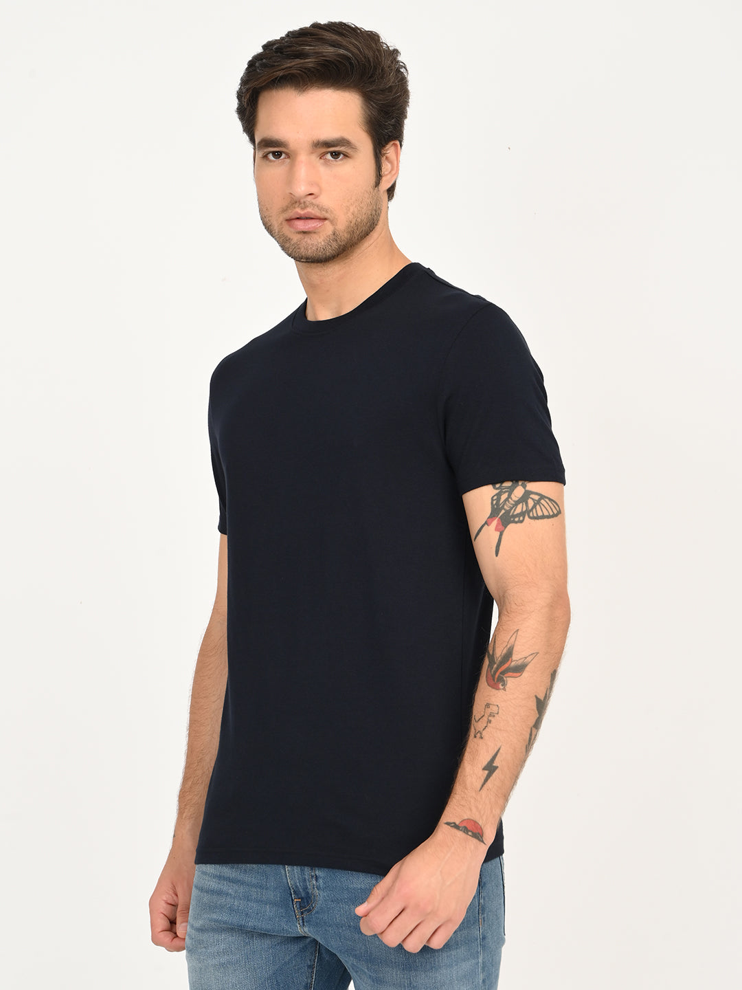 Men's Solid Black Slim Fit T-Shirt - side View