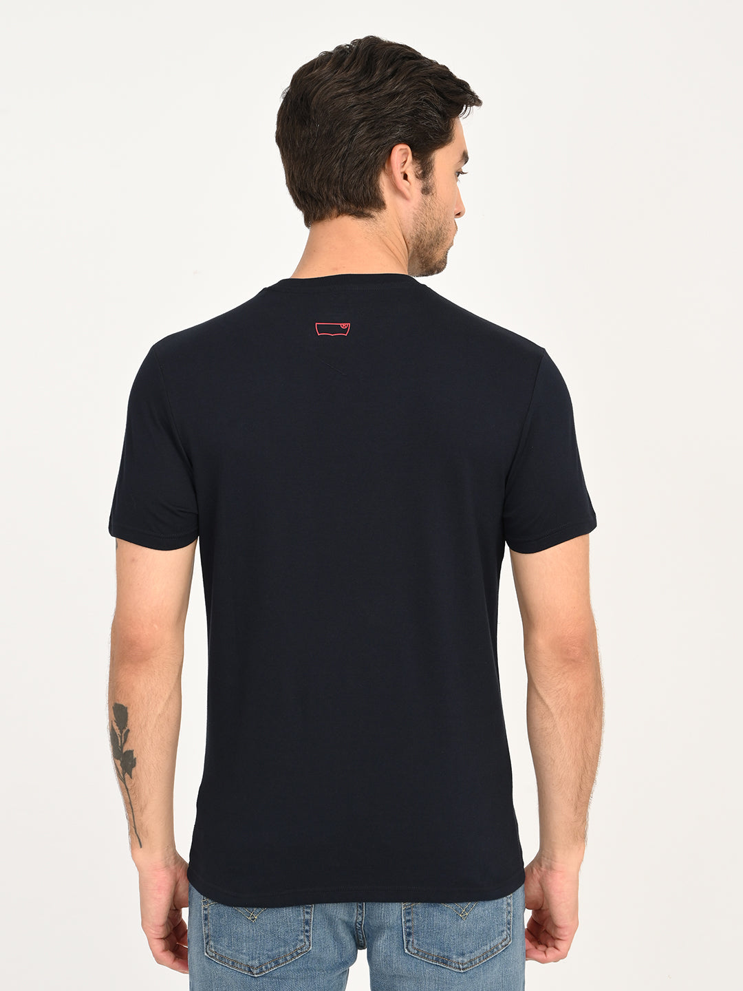 Men's Solid Black Slim Fit T-Shirt - back View