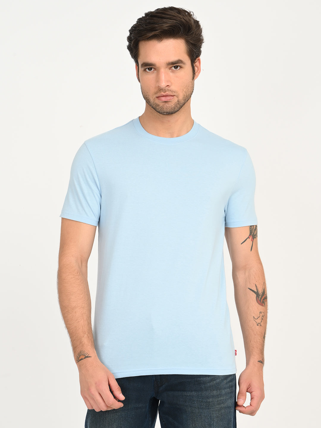 Men's Solid Light Blue Crew Neck T-Shirt - frount View