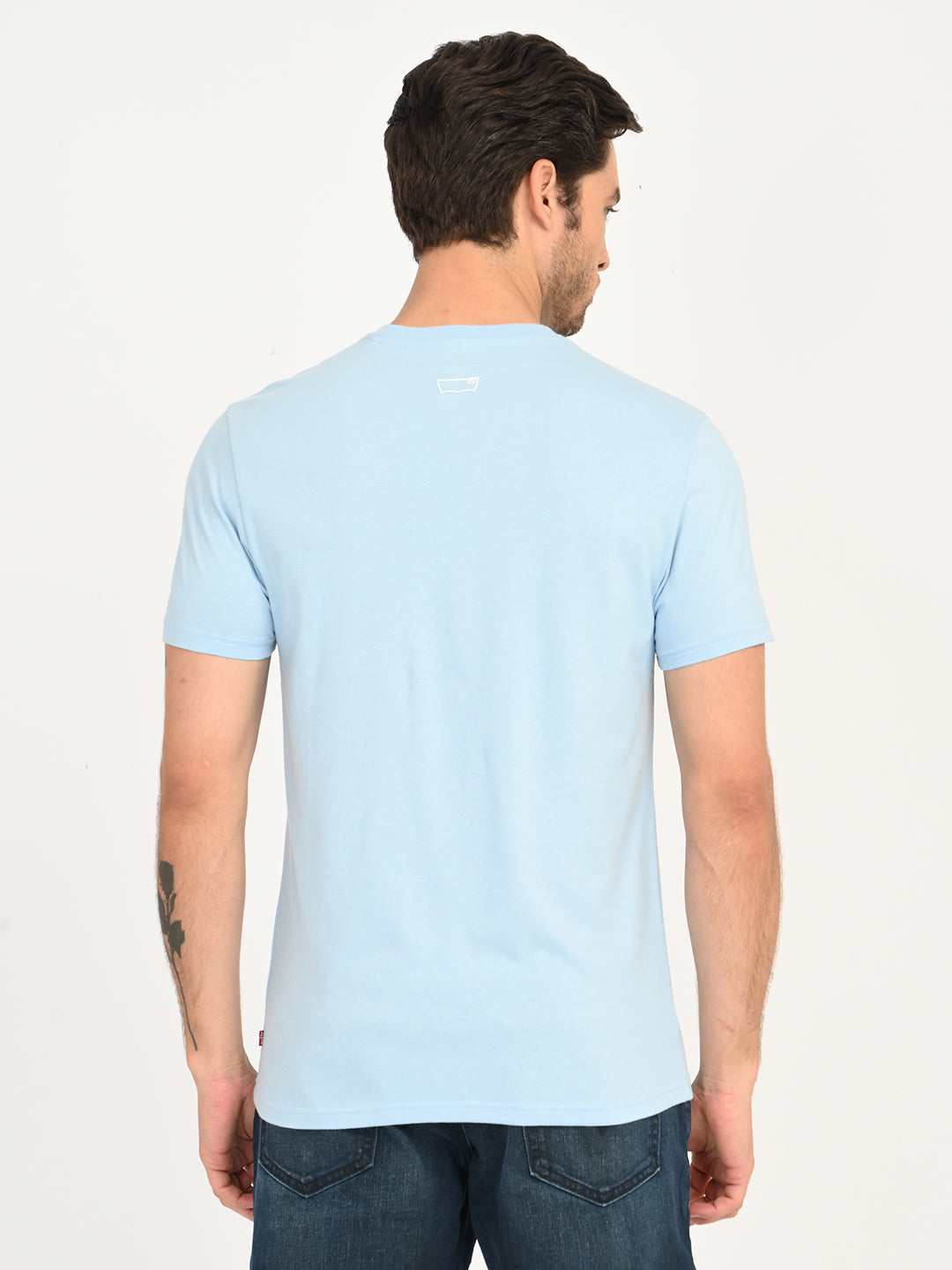 Men's Solid Light Blue Crew Neck T-Shirt - back View