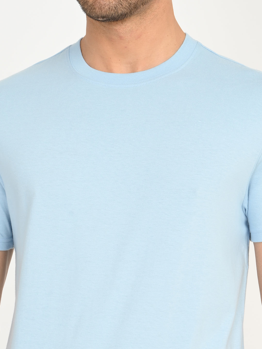 Men's Solid Light Blue Crew Neck T-Shirt - deatil View