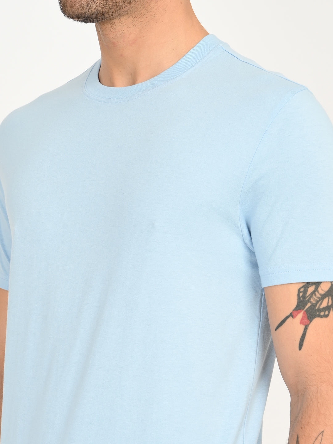 Men's Solid Light Blue Crew Neck T-Shirt - deatil View