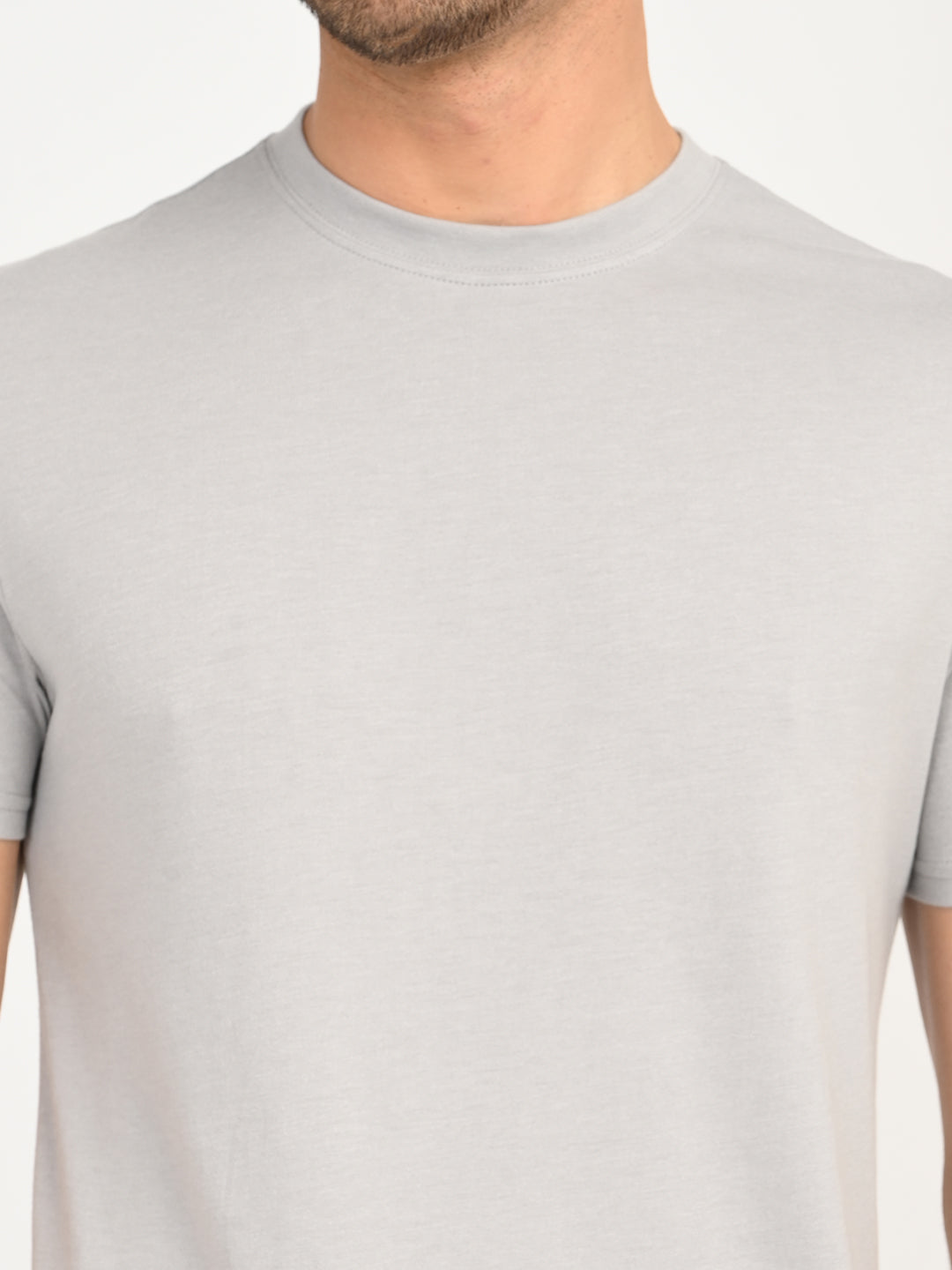 Men's Solid Light Grey Crew Neck T-shirt - deatil View
