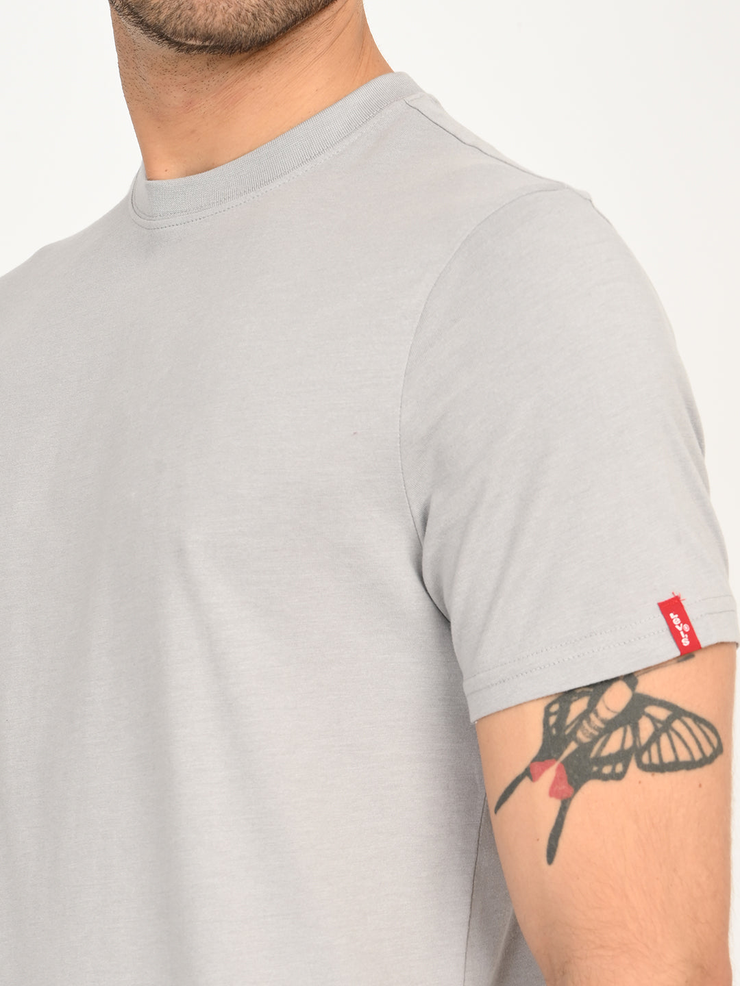 Men's Solid Light Grey Crew Neck T-shirt - deatil View