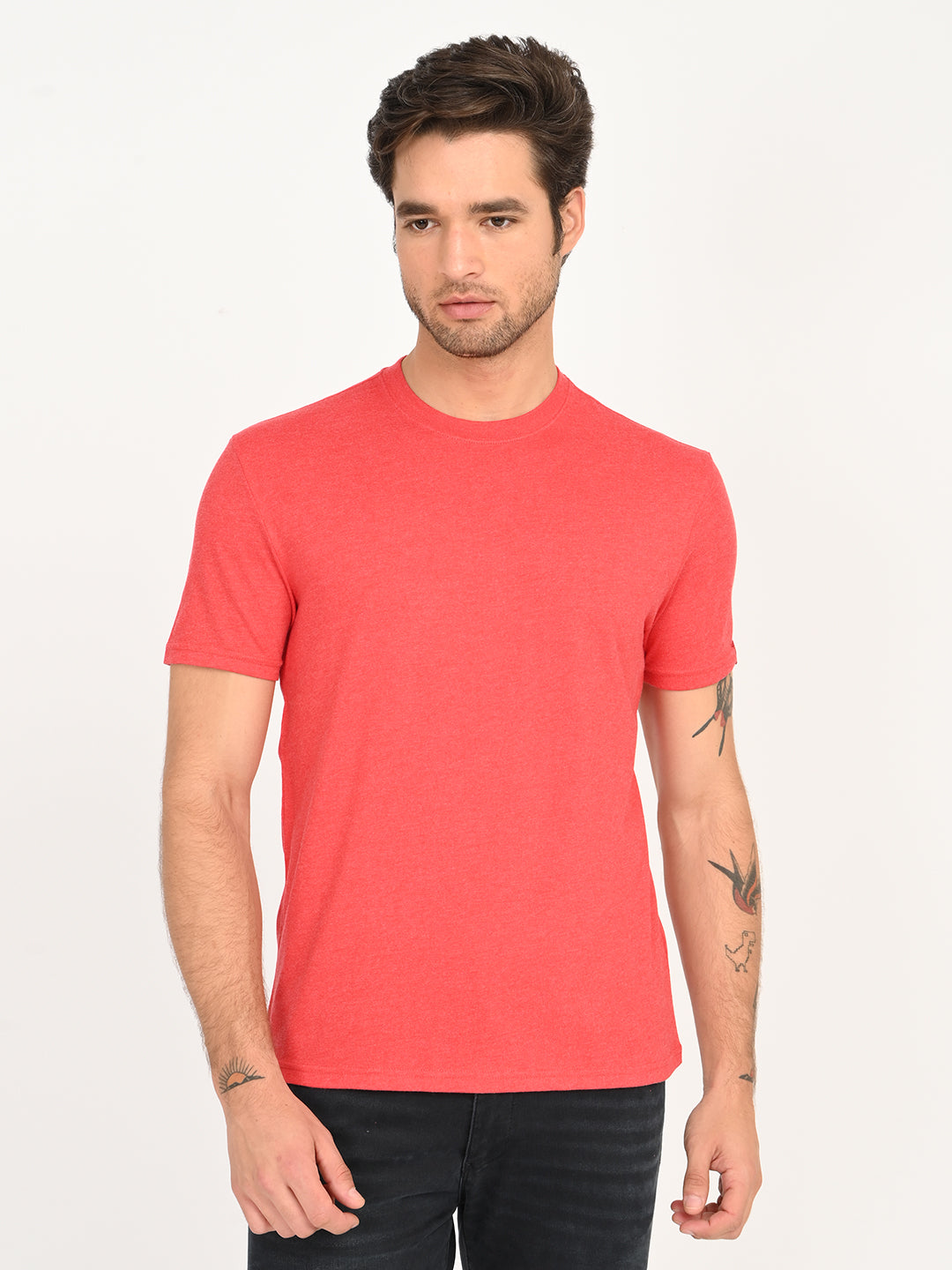 Men's Solid Coral Crew Neck T-Shirt - frount View