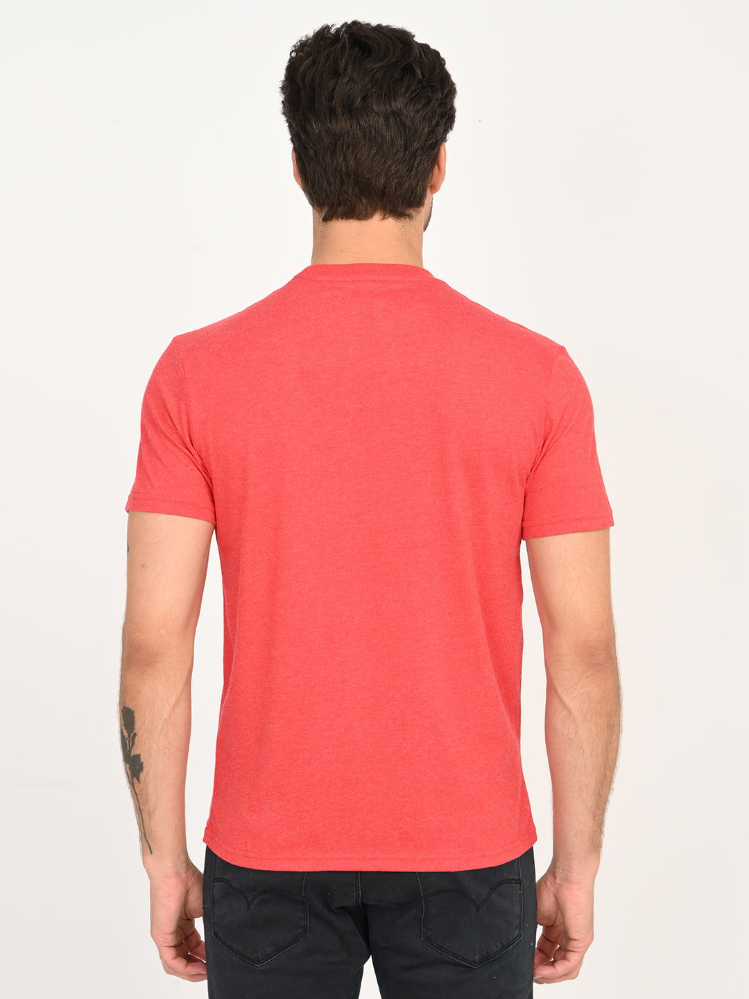 Men's Solid Coral Crew Neck T-Shirt - back View
