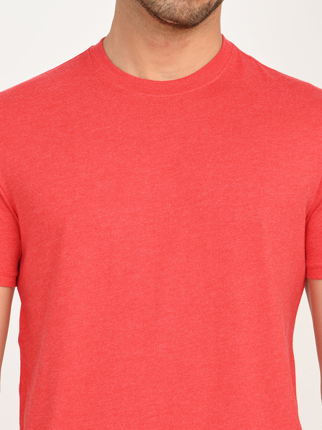 Men's Solid Coral Crew Neck T-Shirt - deatil View