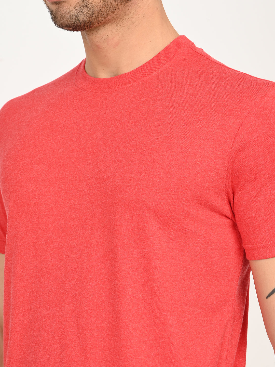 Men's Solid Coral Crew Neck T-Shirt - deatil View