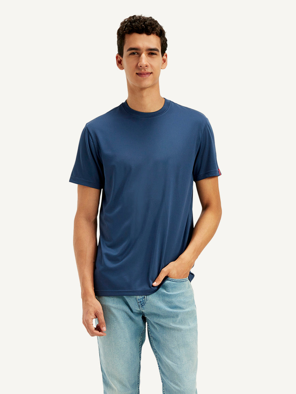 Men's Solid Round Neck T-Shirt - Front View