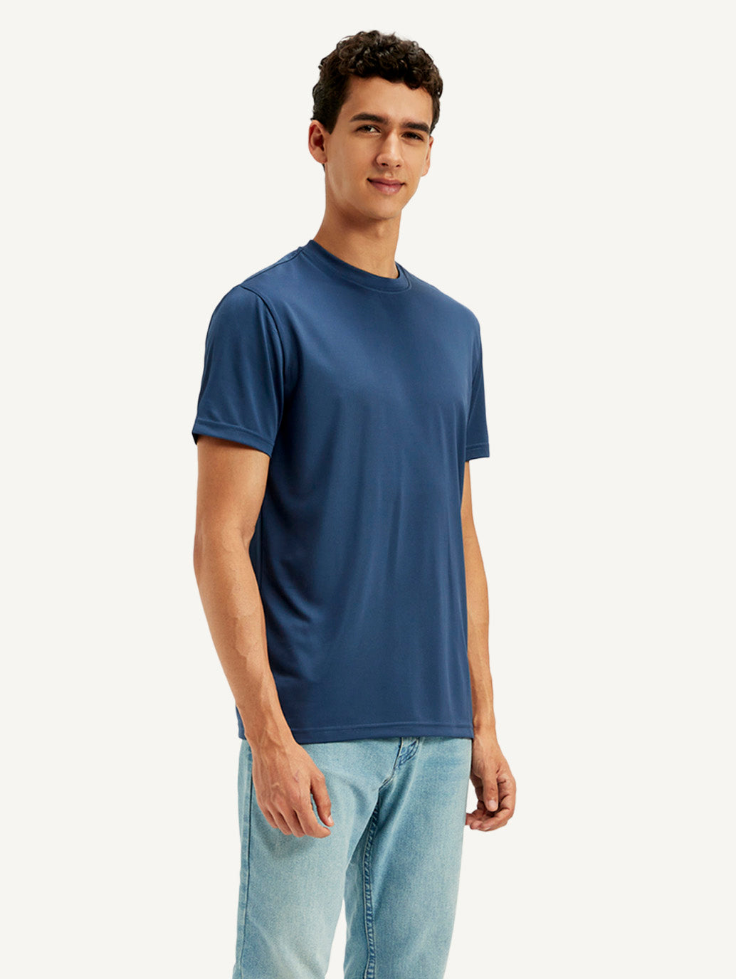 Men's Solid Round Neck T-Shirt - Side View