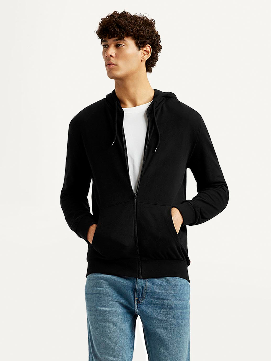 Men's Solid Black Hooded Sweatshirt - Styleshoot View