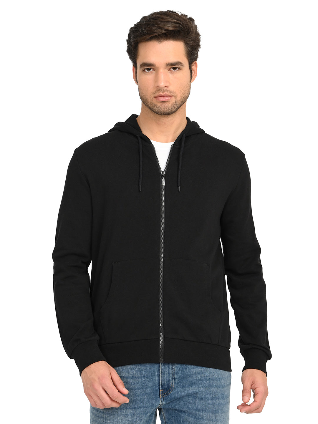 Men's Solid Black Hooded Sweatshirt