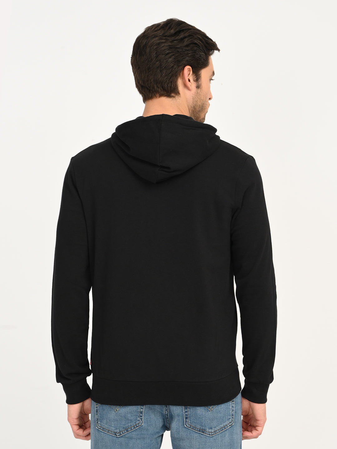 Men's Solid Black Hooded Sweatshirt - back View