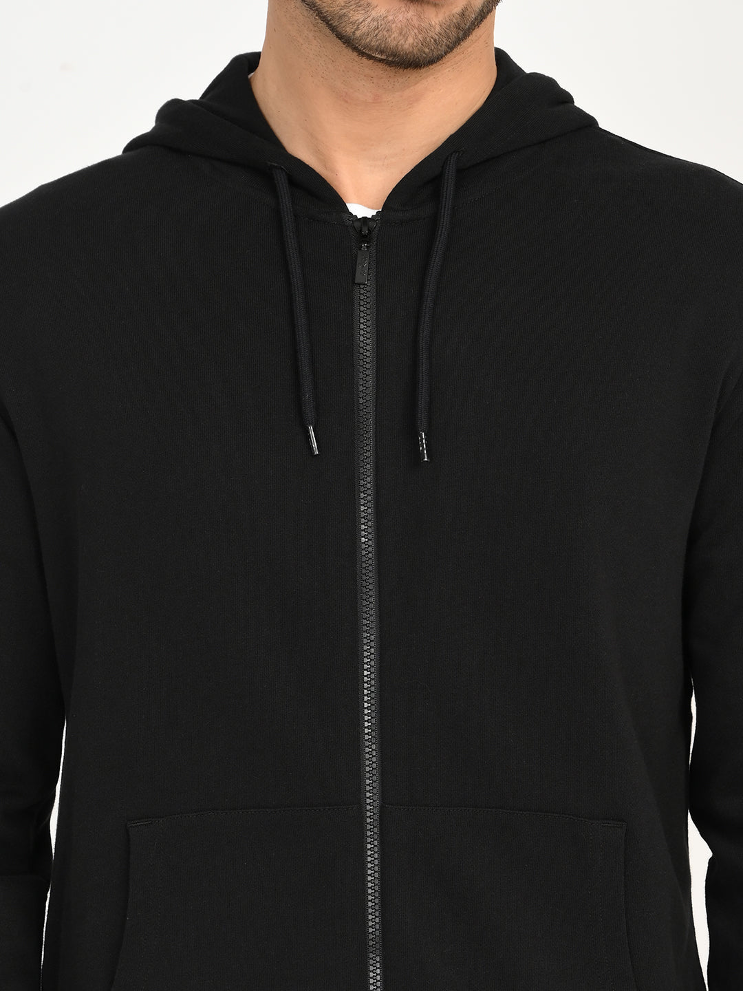 Men's Solid Black Hooded Sweatshirt - deatil View