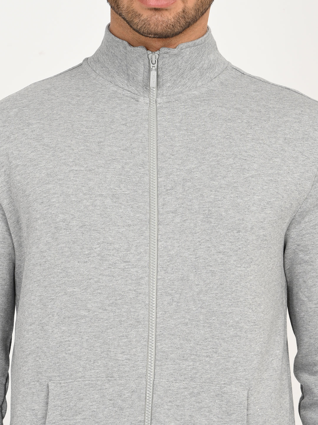 Men's Solid Light-Grey Hooded Sweatshirt - deatil View