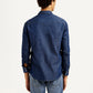 Men's Solid Blue Slim Fit Denim Shirt - Back View