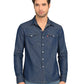 Men's Solid Blue Slim Fit Denim Shirt - frount View
