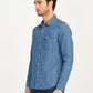 Men's Solid Blue Slim Fit Denim Shirt - side View