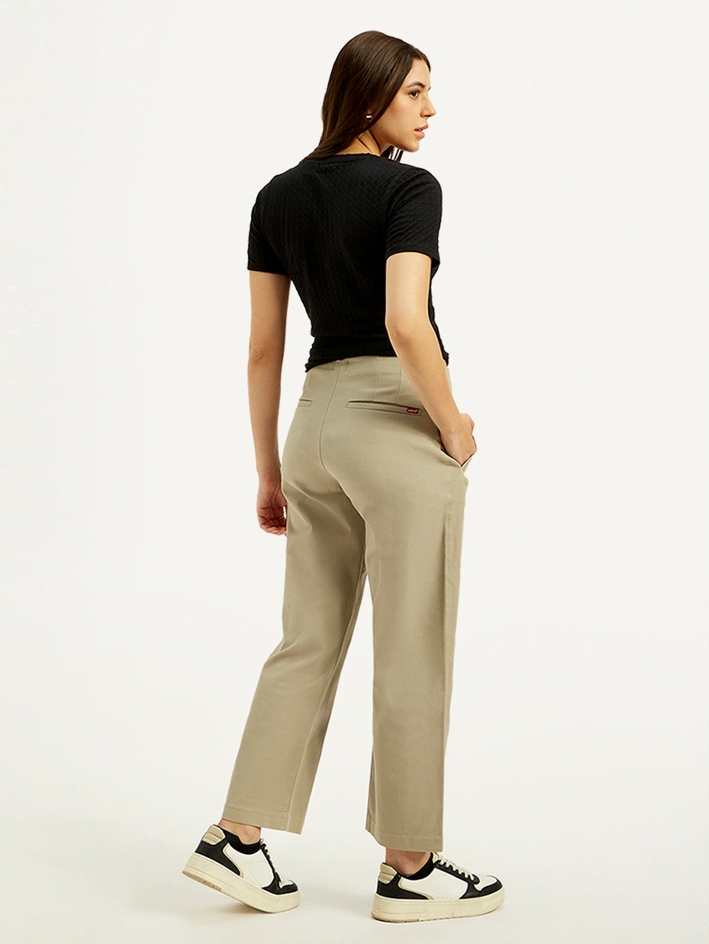 Women's 94 Mid Rise Khaki Baggy Fit Trousers - Back View
