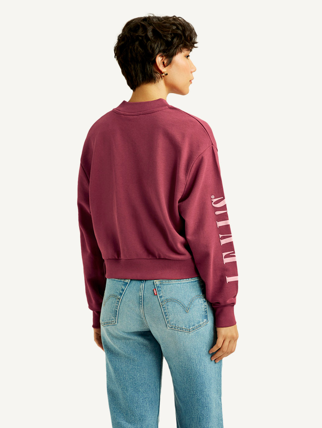 Women's Typographic Burgundy Bomber Jacket - Back View