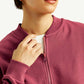 Women's Typographic Burgundy Bomber Jacket - Detail View