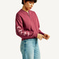 Women's Typographic Burgundy Bomber Jacket - Side View