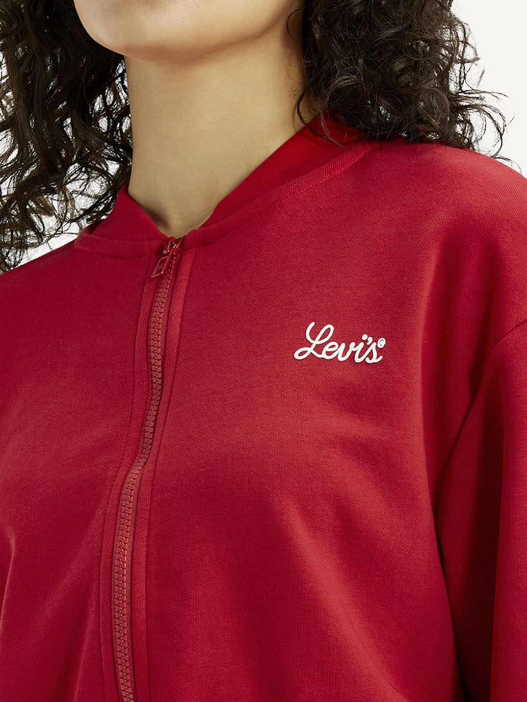 Women's Brand Logo Red Collar Neck Sweatshirt - Detail View