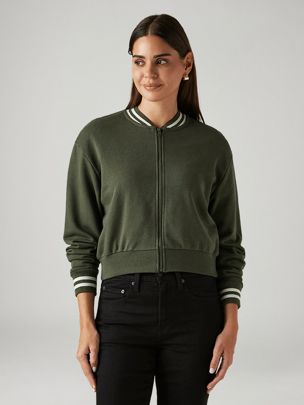 Women's Brand Logo Olive Crew Neck Sweatshirt - Front View