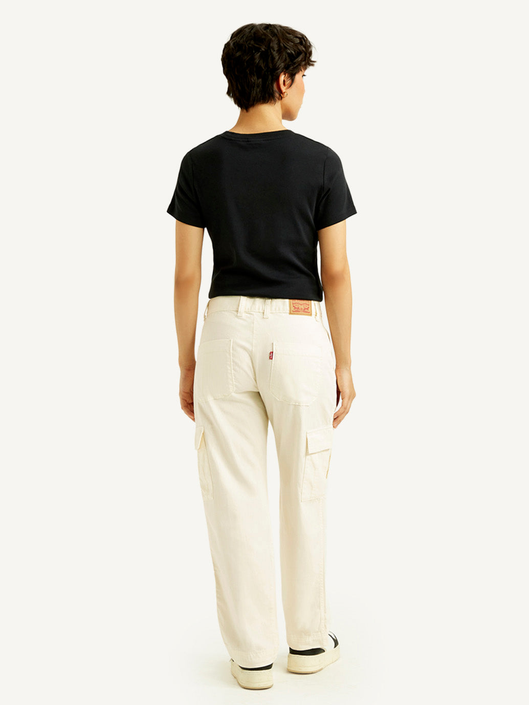 Women's 94 Cream Baggy Fit Mid Rise Jeans - Back View