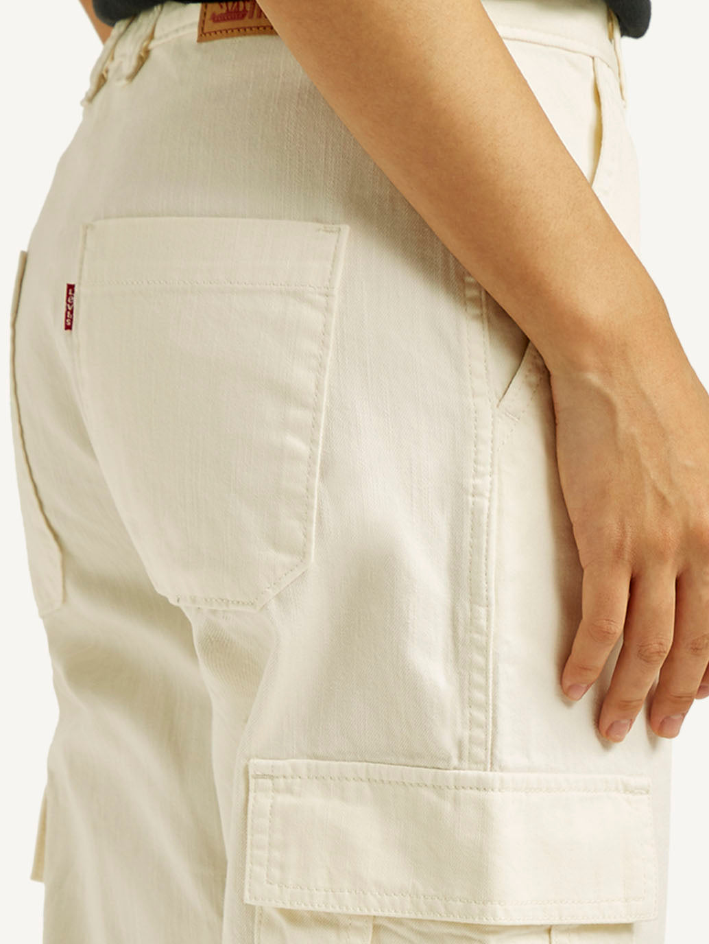 Women's 94 Cream Baggy Fit Mid Rise Jeans - Detail View