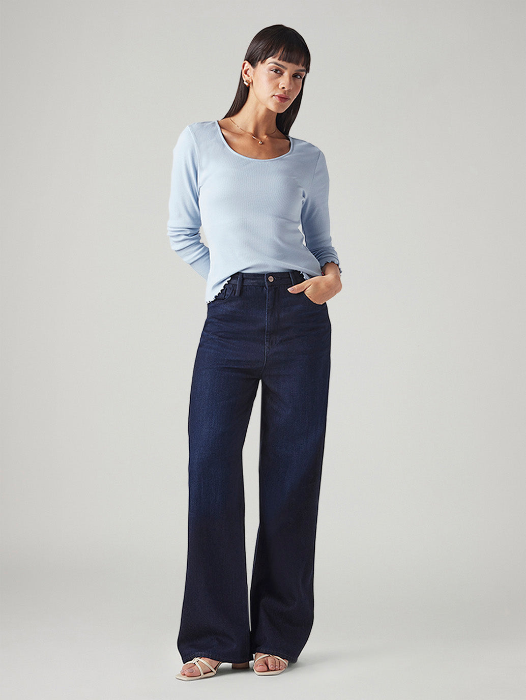 Women's Dark Blue Loose Fit High Rise Redloop Jeans - Styleshot View