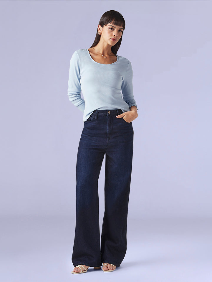 Women's Dark Blue Loose Fit High Rise Redloop Jeans