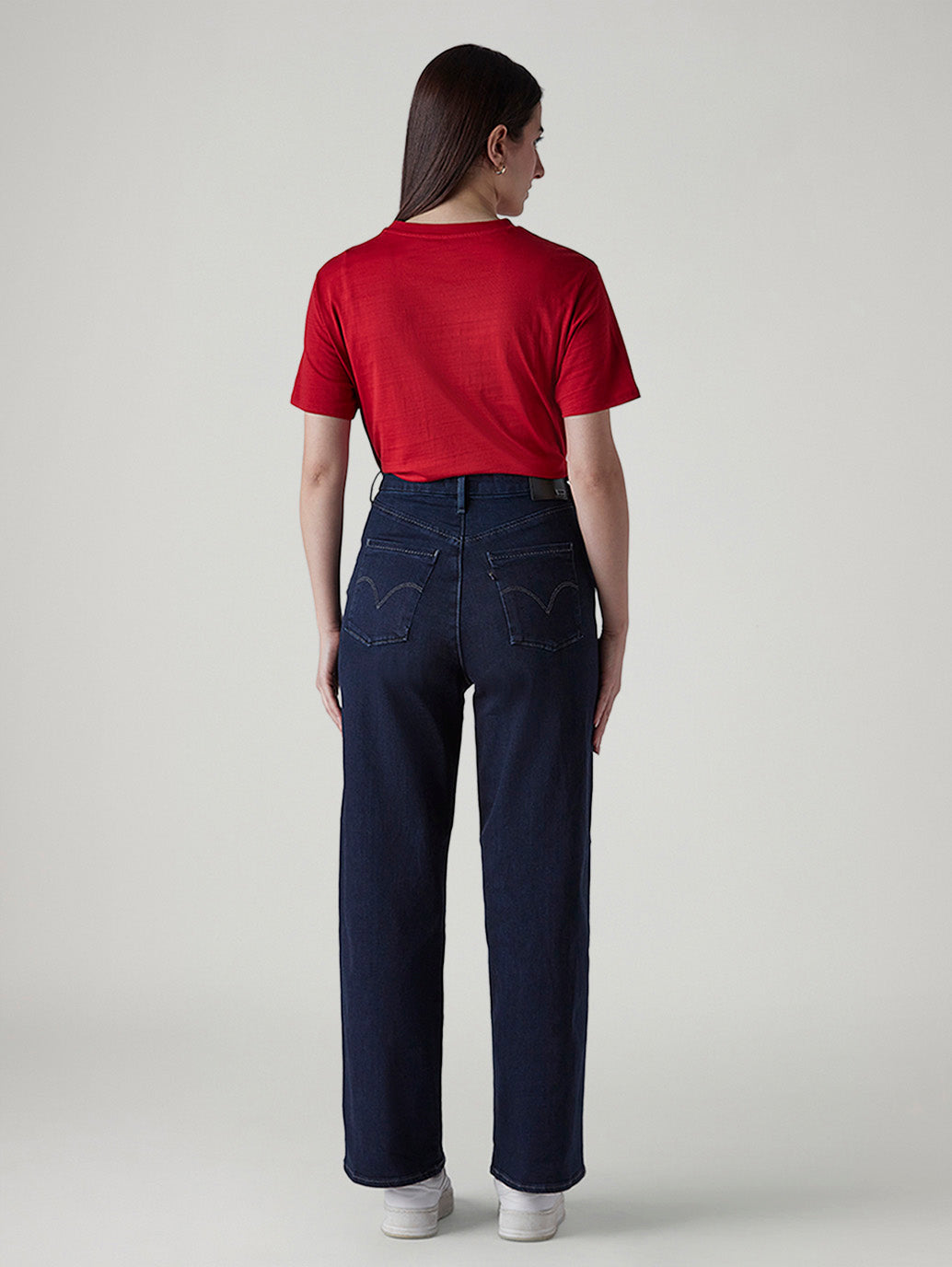 Women's Dark Indigo Loose Fit High Rise Redloop Jeans - Back View