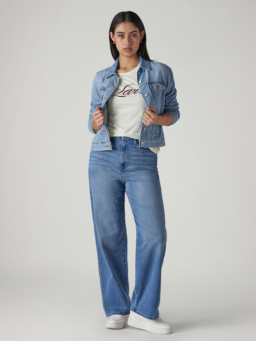 Women's Light Blue Loose Fit High Rise Redloop Jeans - Styleshot View