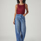 Women's Blue Loose Fit High Rise Redloop Jeans - Styleshot View