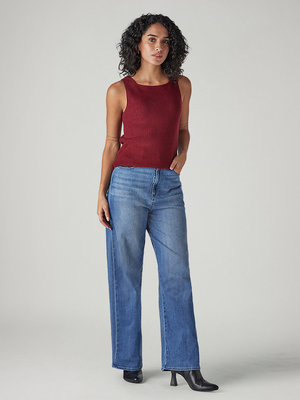 Women's Blue Loose Fit High Rise Redloop Jeans - Front View