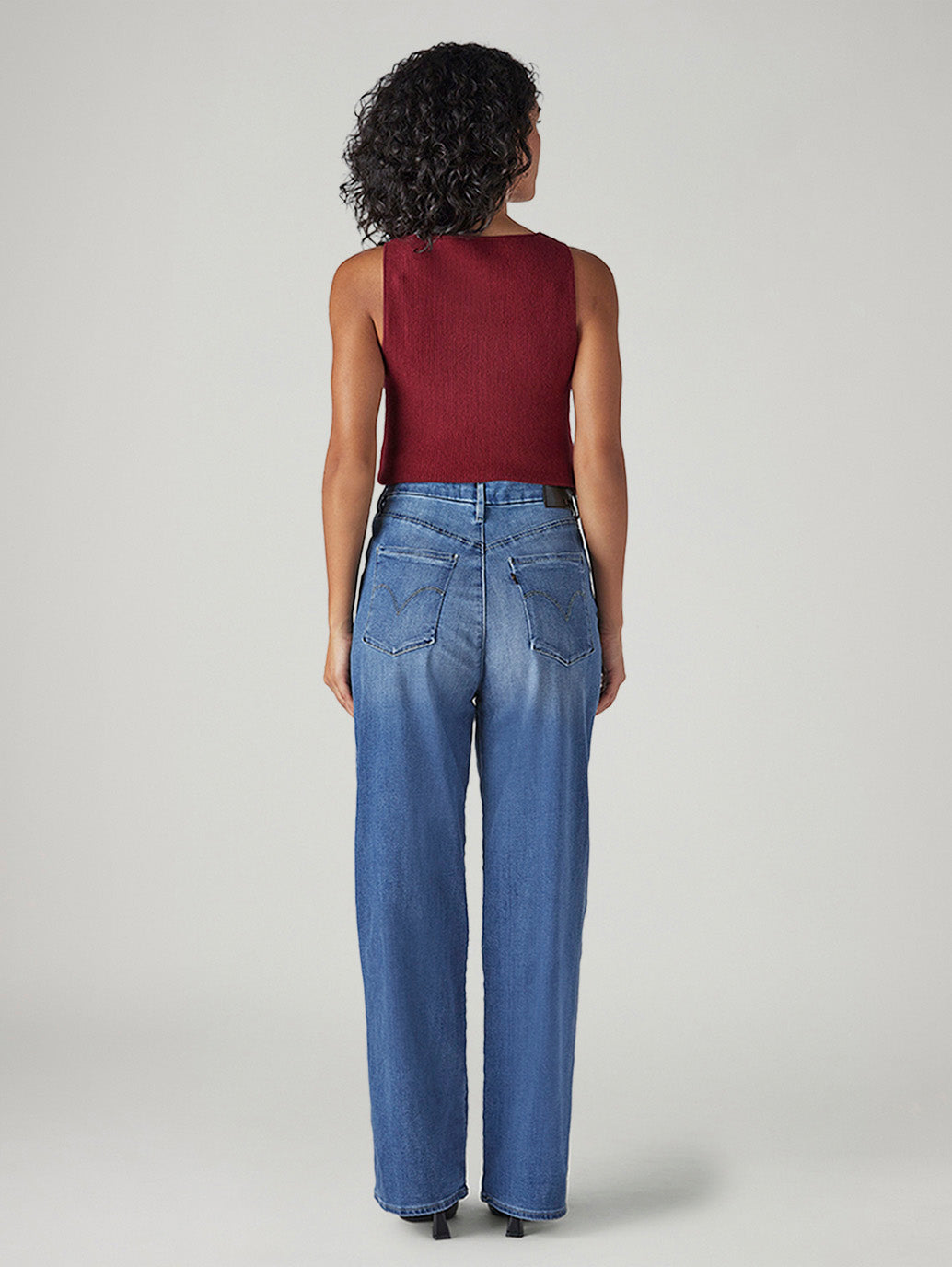 Women's Blue Loose Fit High Rise Redloop Jeans - Back View