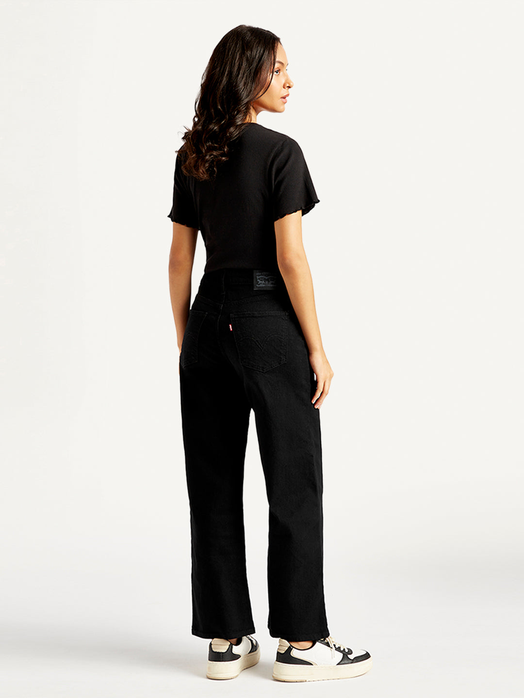 Women's Black Mile High Wide Leg Fit High Rise Jeans - Back View
