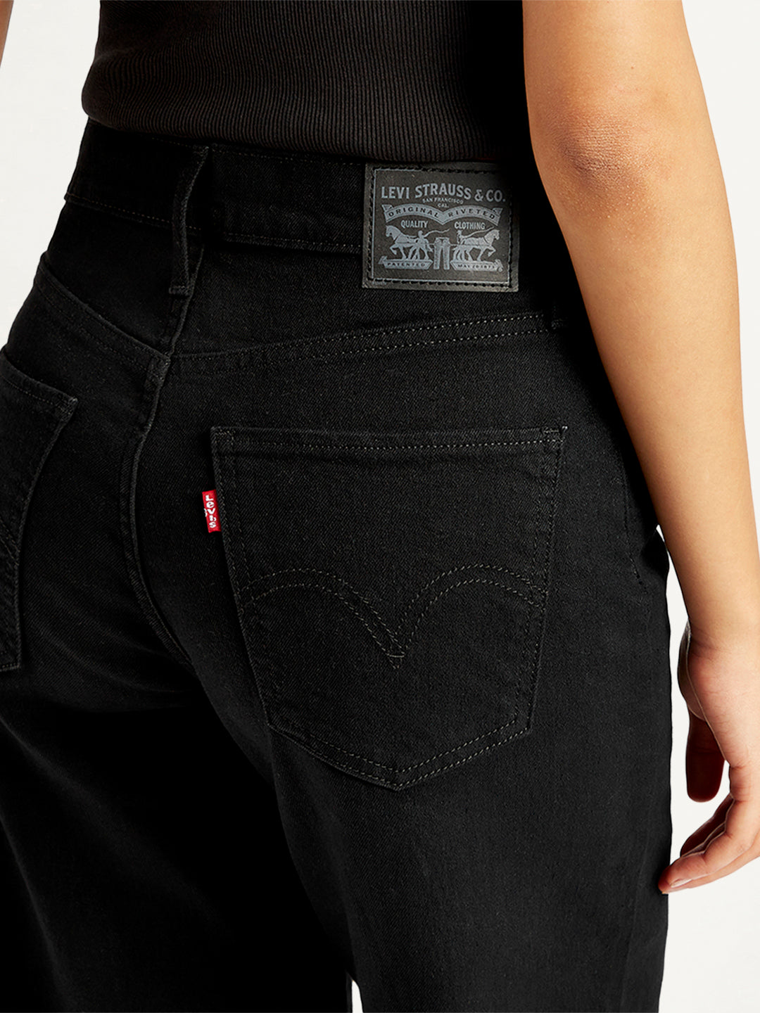 Women's Black Mile High Wide Leg Fit High Rise Jeans - Detail View