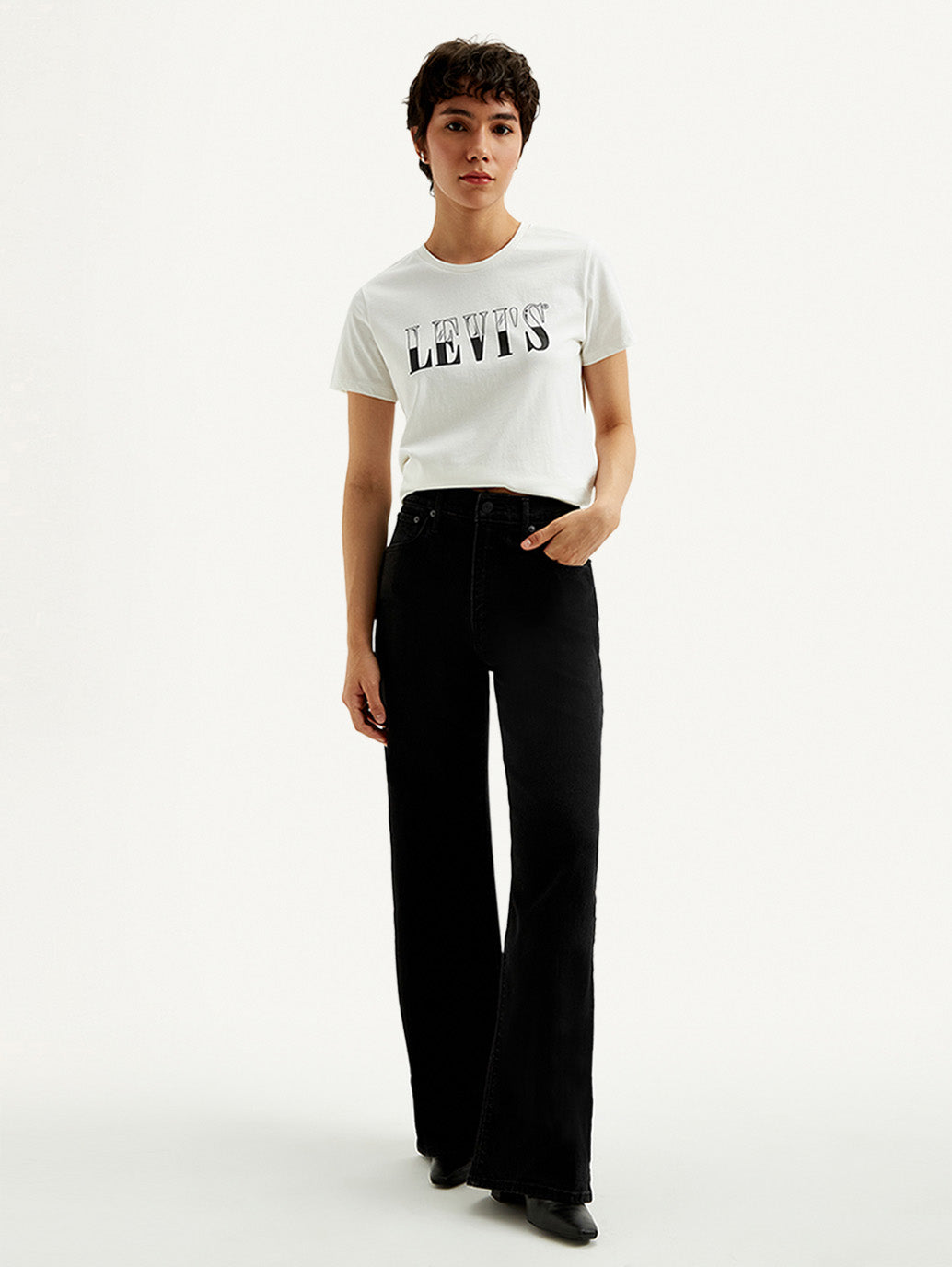 Women's Black Mile High Wide Leg Fit High Rise Jeans - Front View