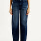 Women's Dark Blue Wide Leg Fit High Rise Jeans - Front View