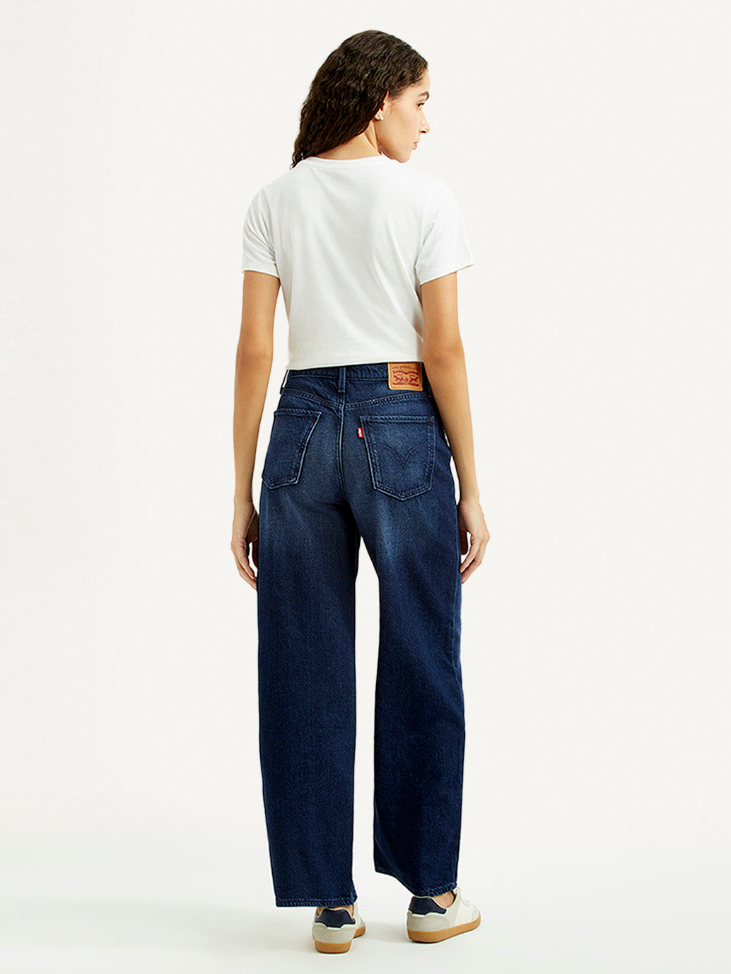 Women's Dark Blue Wide Leg Fit High Rise Jeans - Back View