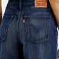 Women's Dark Blue Wide Leg Fit High Rise Jeans - Detail View