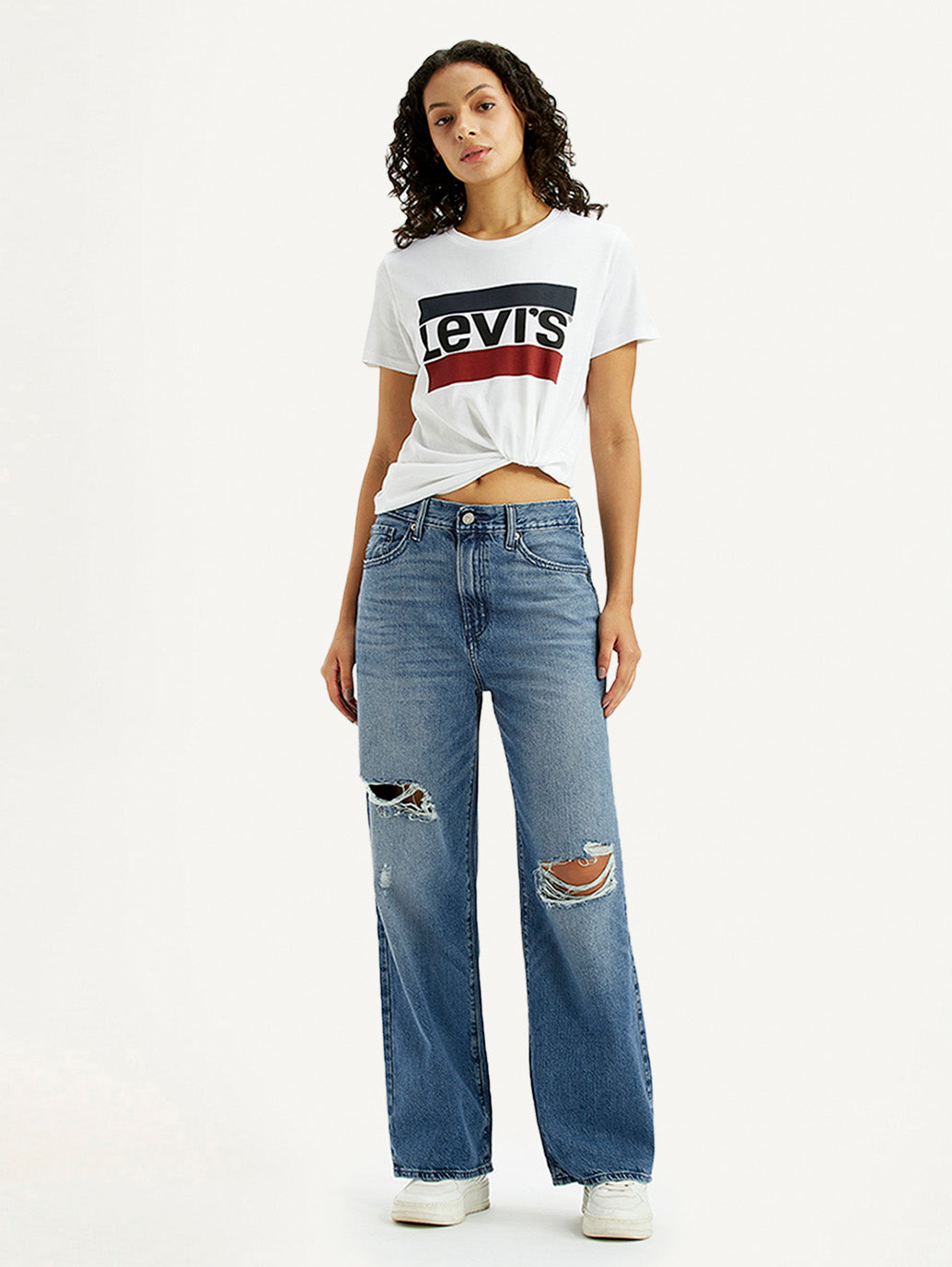 Women's Blue Wide Leg Fit High Rise Jeans - Styleshot View
