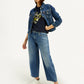 Women's Blue Baggy Dad Fit Mid Rise Jeans - Elevated View
