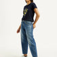 Women's Blue Baggy Dad Fit Mid Rise Jeans - Side View
